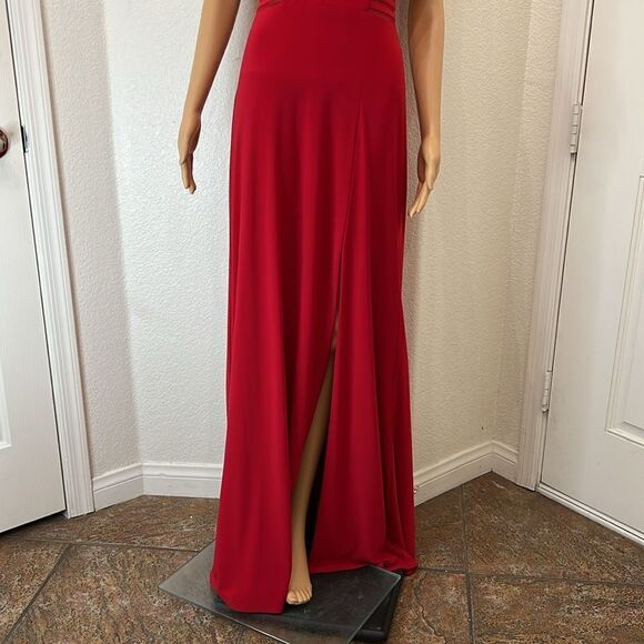 Morgan & Co Juniors Dress Red Formal Size 7 Sleeveless V Neck Sheer Mesh Maxi - Picture 5 of 9